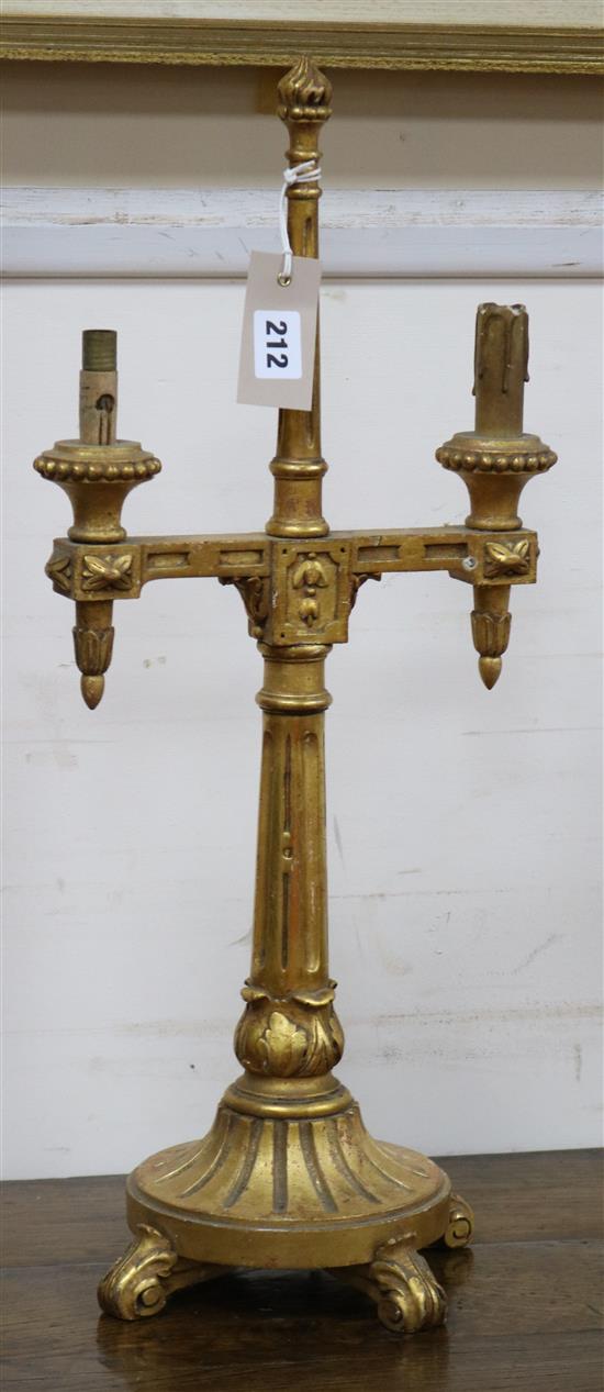 A pair of giltwood twin branch table lamps height 57cm